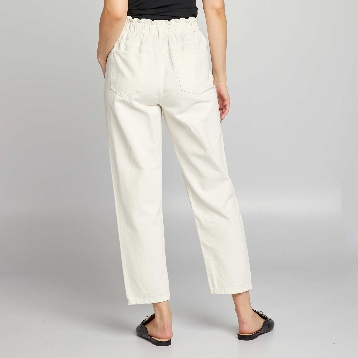 Jean mom taille lastiqu e - L28 Blanc