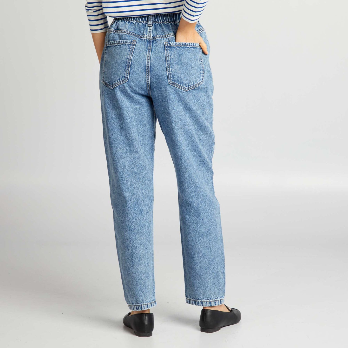 Jean mom taille lastiqu e - L28 Bleu