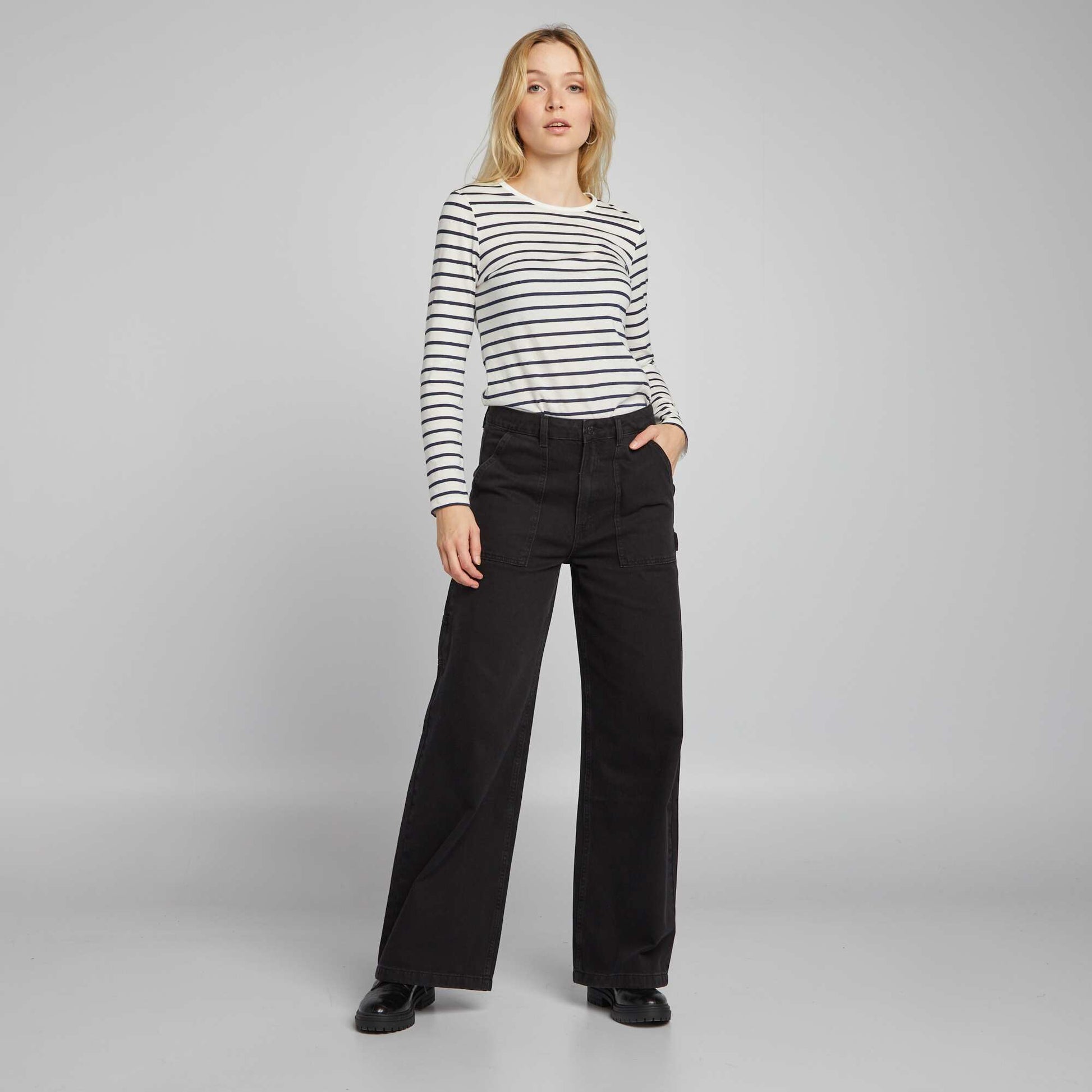 Pantalon en denim taille haute Gris