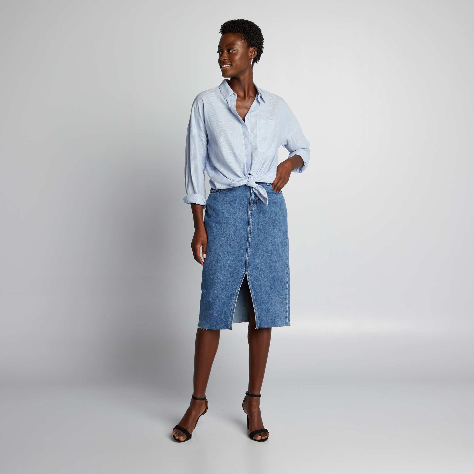 Jupe en jean avec fente Bleu