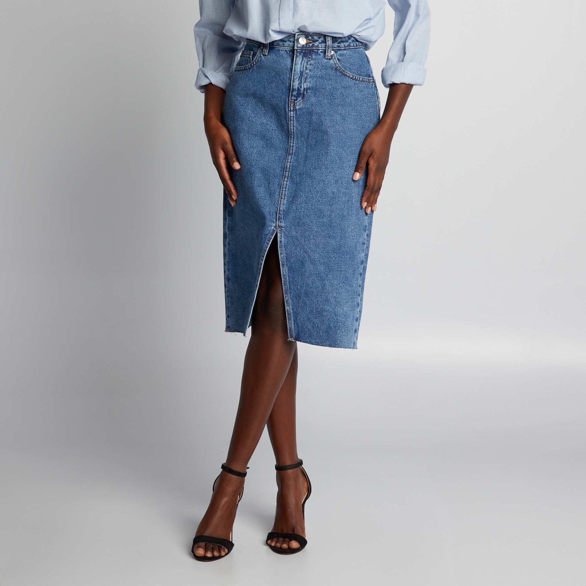 Jupe en jean avec fente Bleu