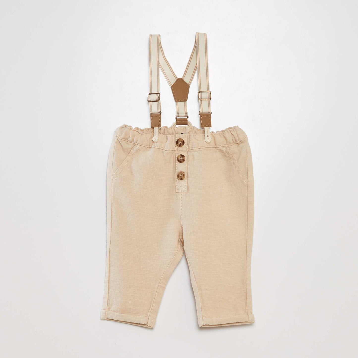 Pantalon chino en lin avec bretelles Beige