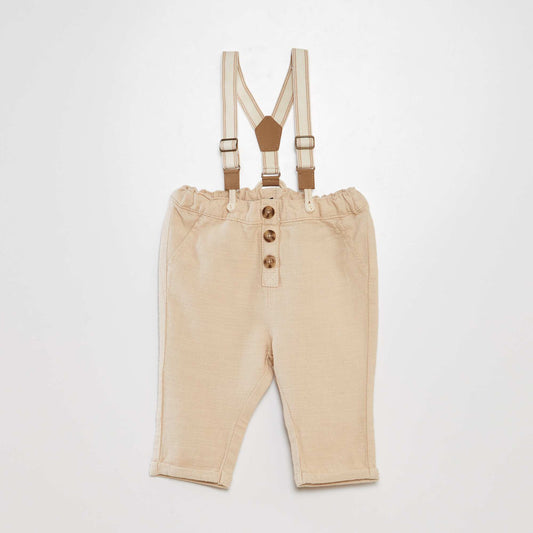 Pantalon chino en lin avec bretelles Beige