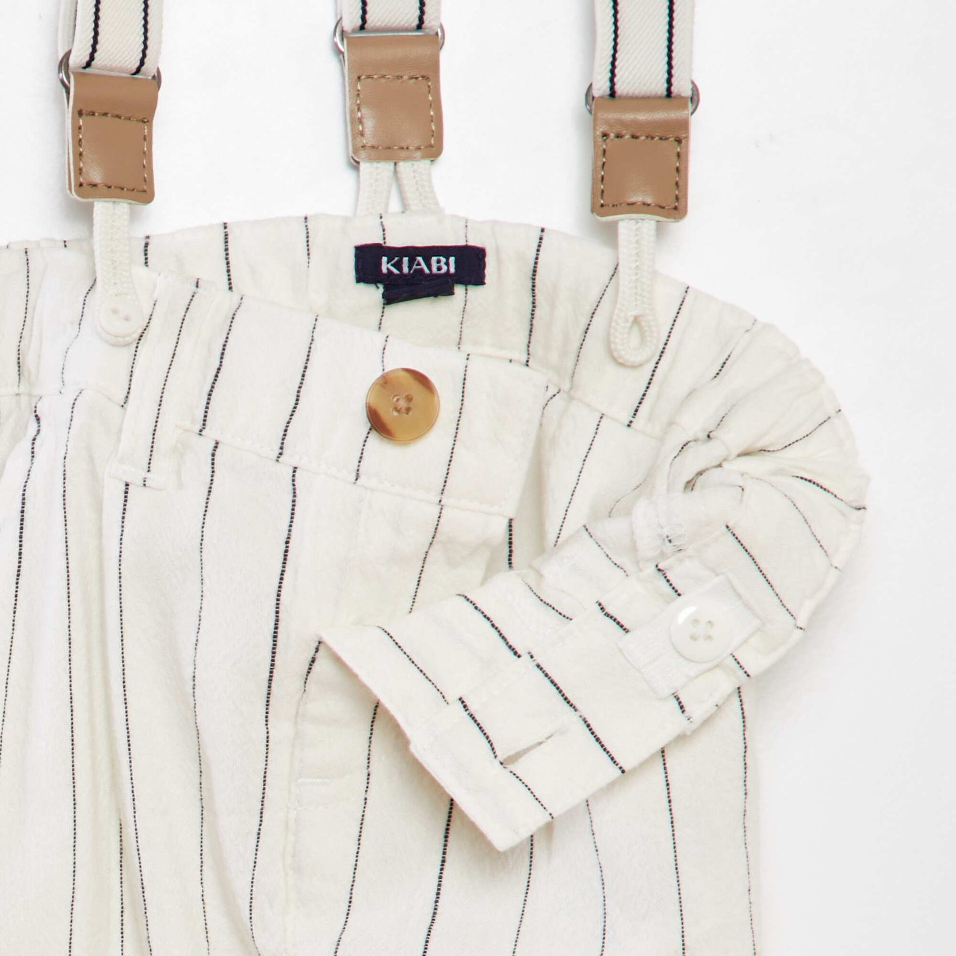 Pantalon chino ray avec bretelles BLANC
