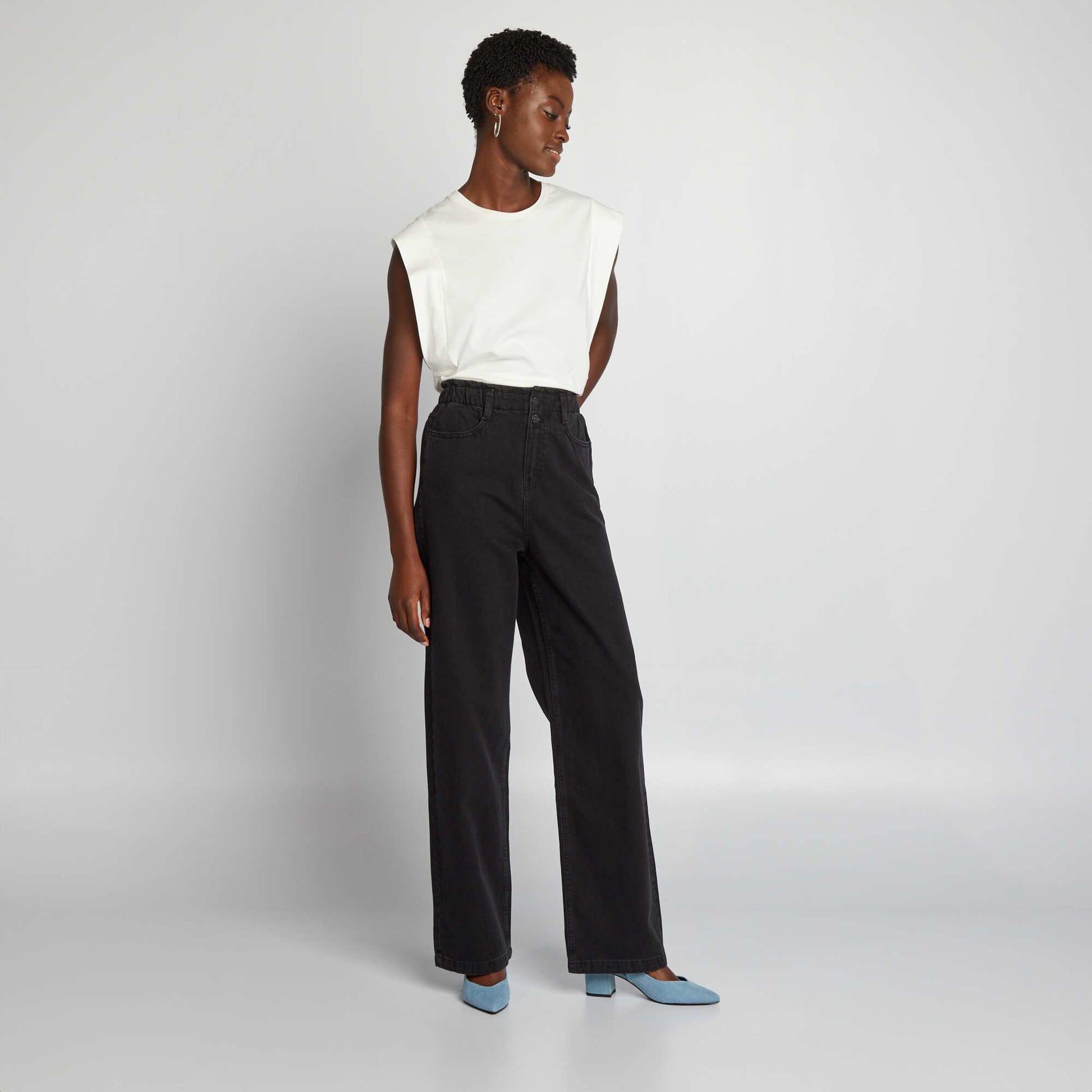 Pantalon denim taille haute wideleg Gris anthracite