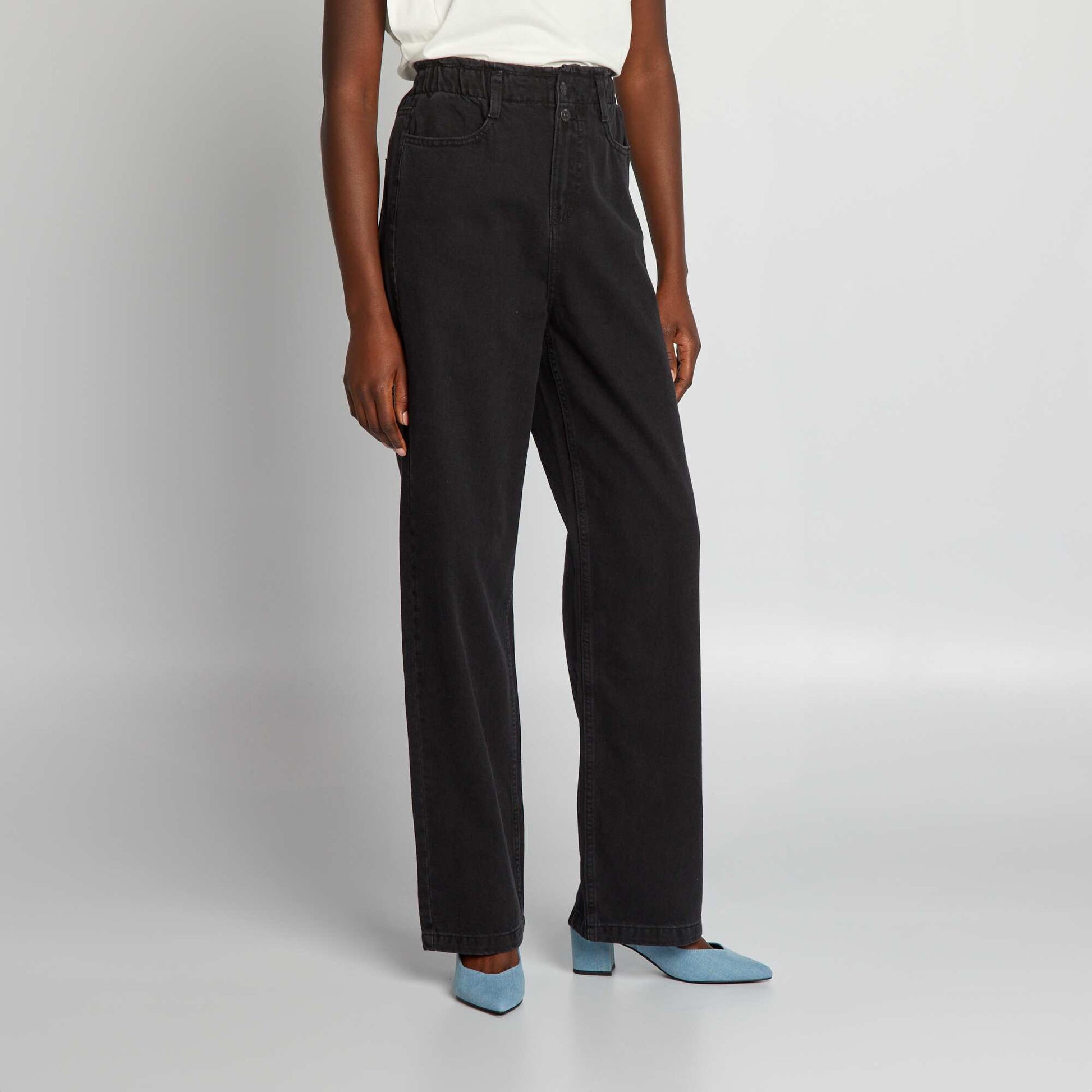 Pantalon denim taille haute wideleg Gris anthracite