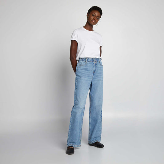 Pantalon denim taille haute wideleg Bleu clair