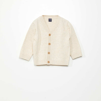 Gilet col V en maille l g re Beige