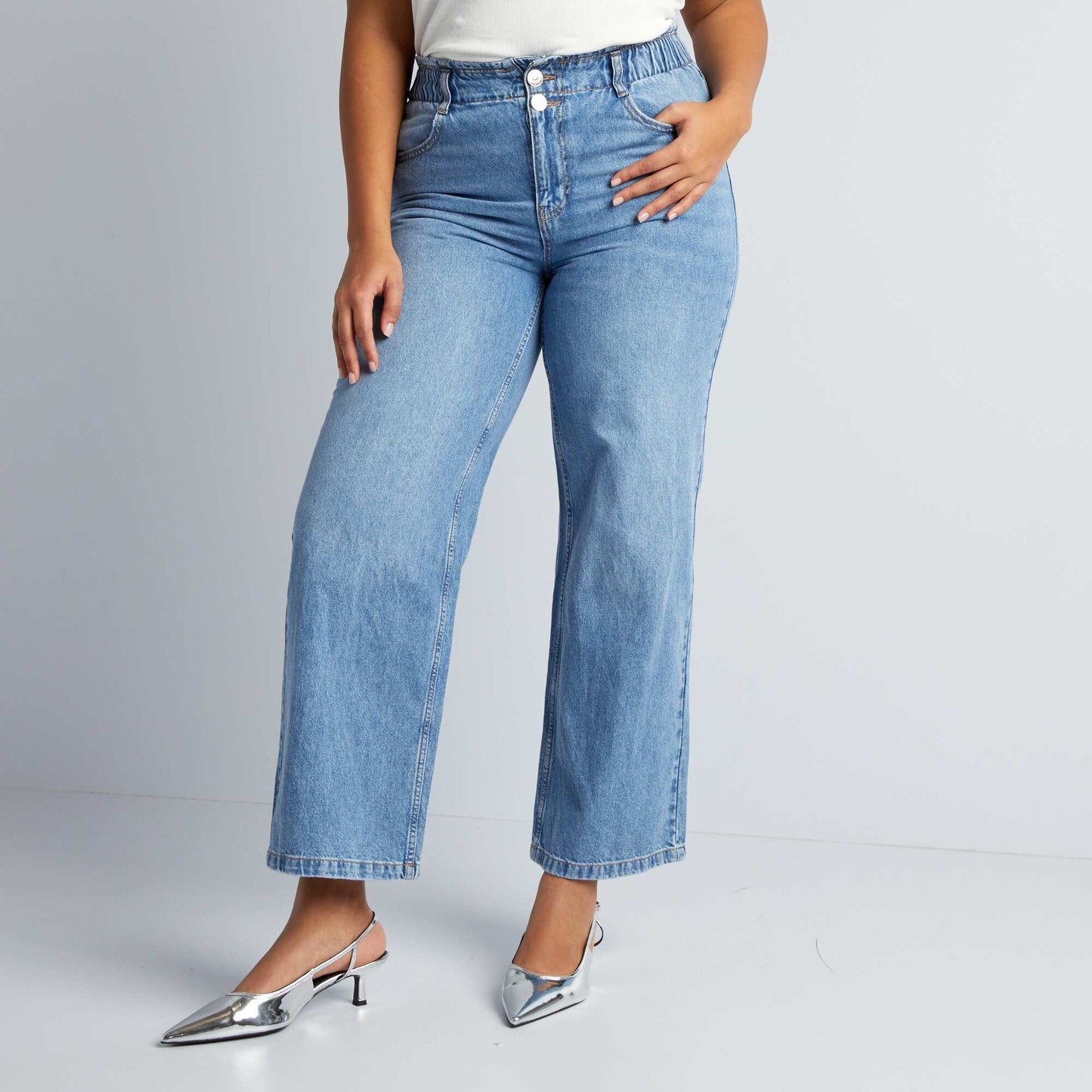 Jean à taille élastiquée Bleu