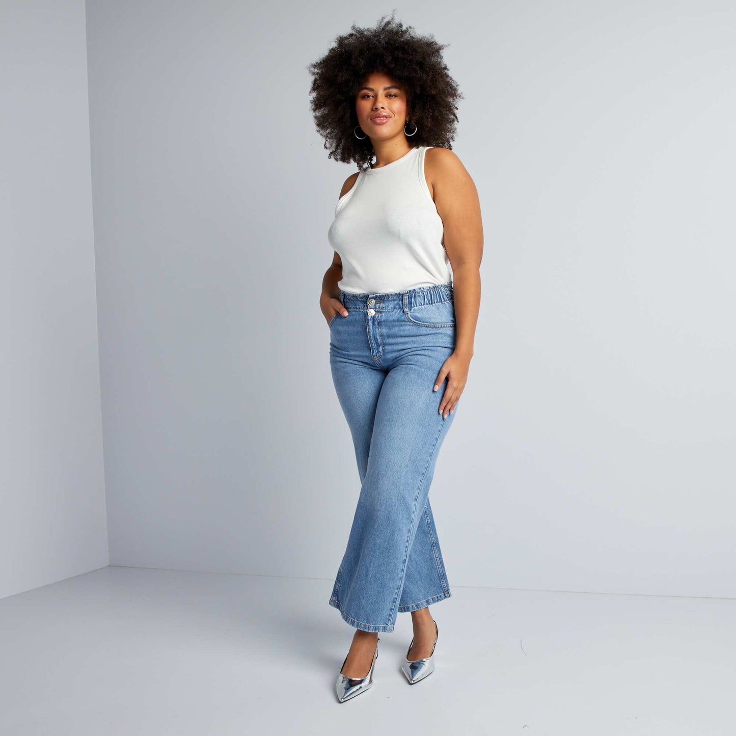 Jean à taille élastiquée Bleu