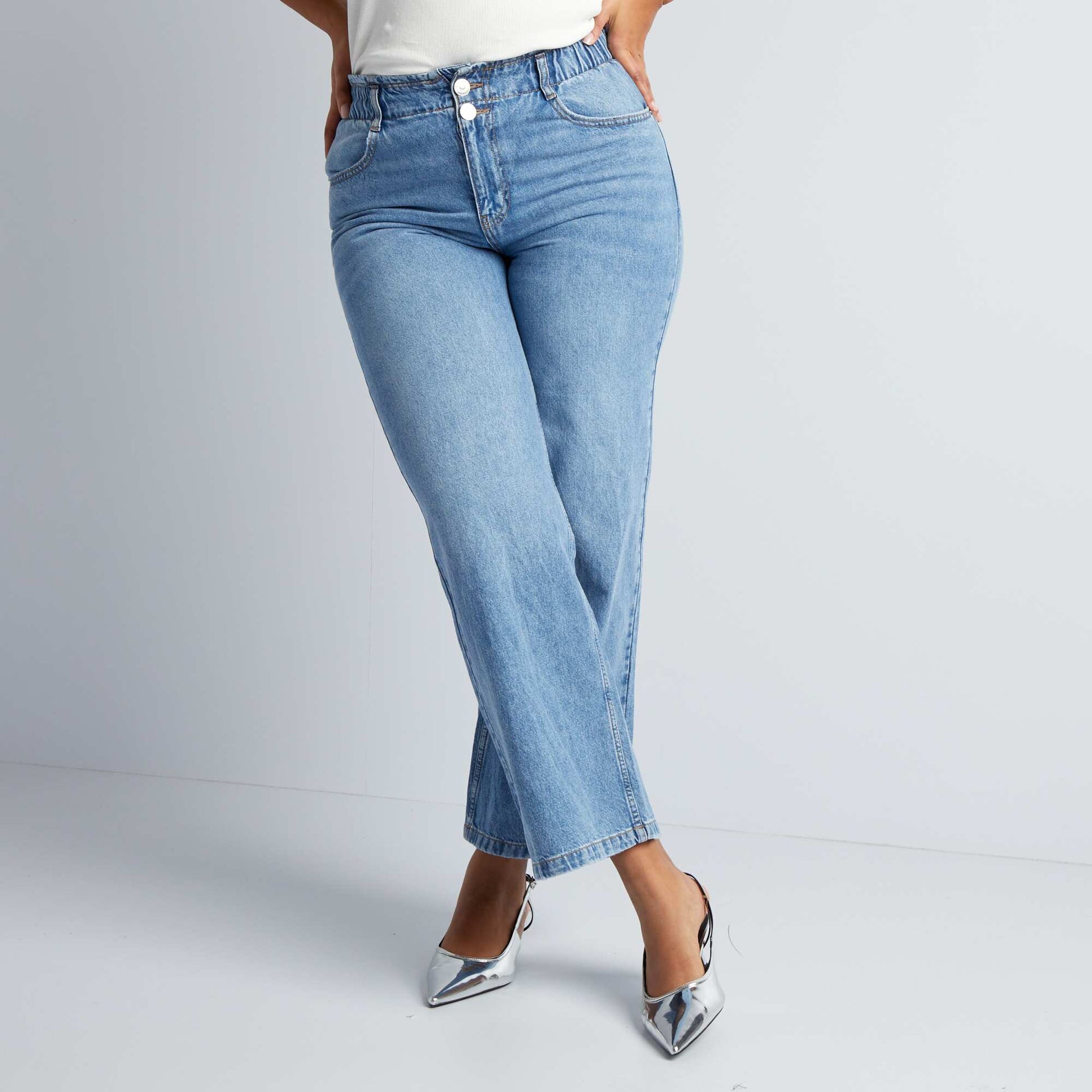 Jean à taille élastiquée Bleu