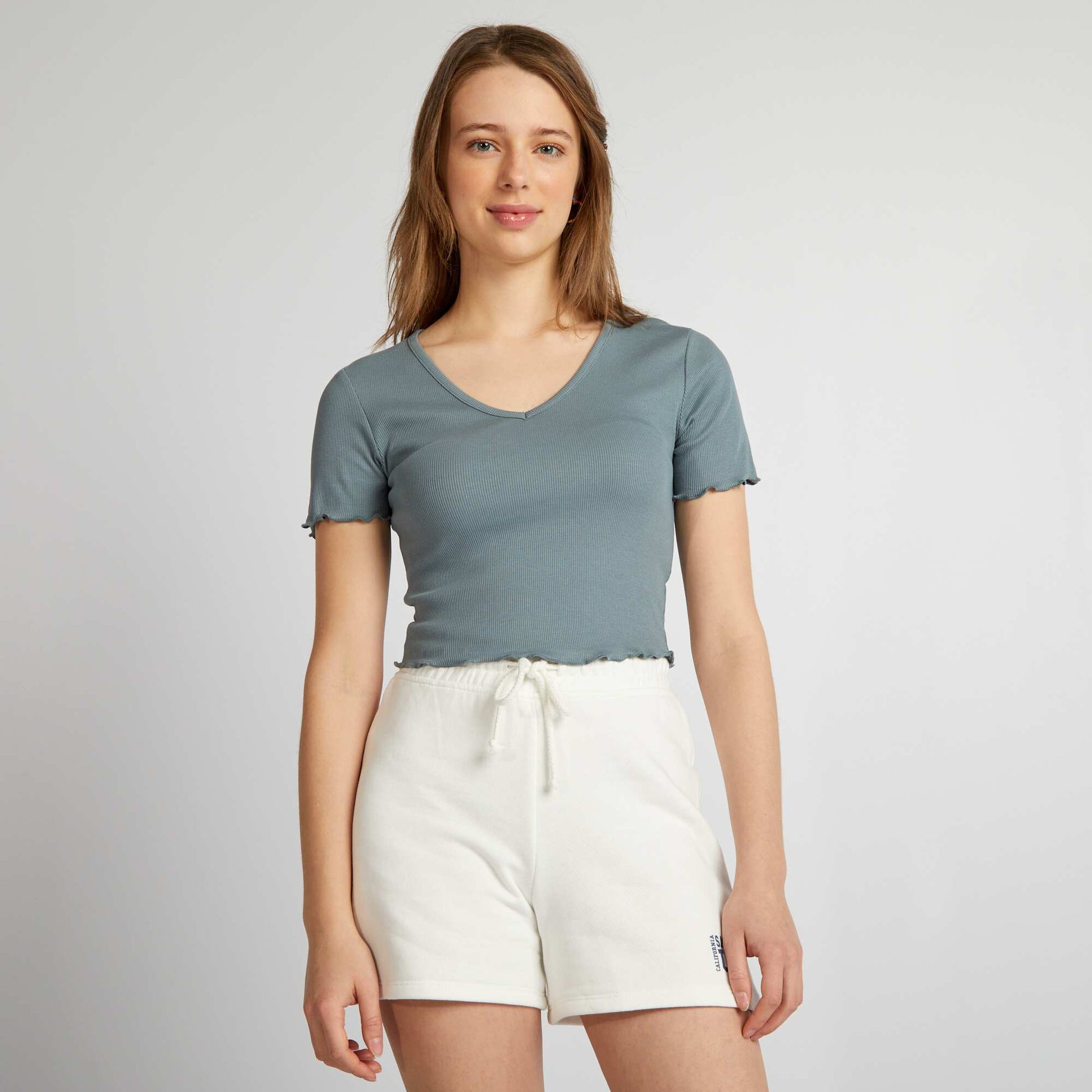 Crop-top bords ondul s BLEU