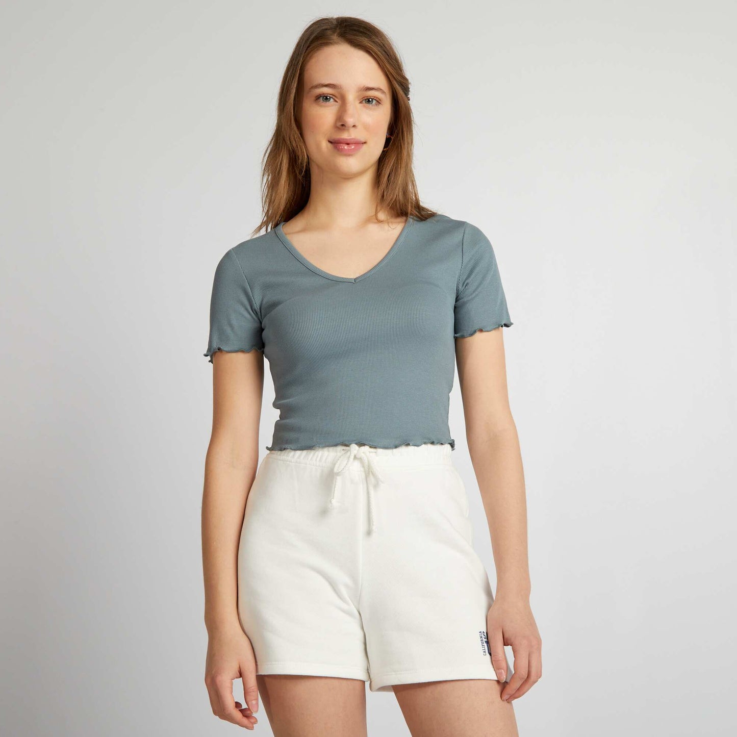 Crop-top   bords ondul s BLEU