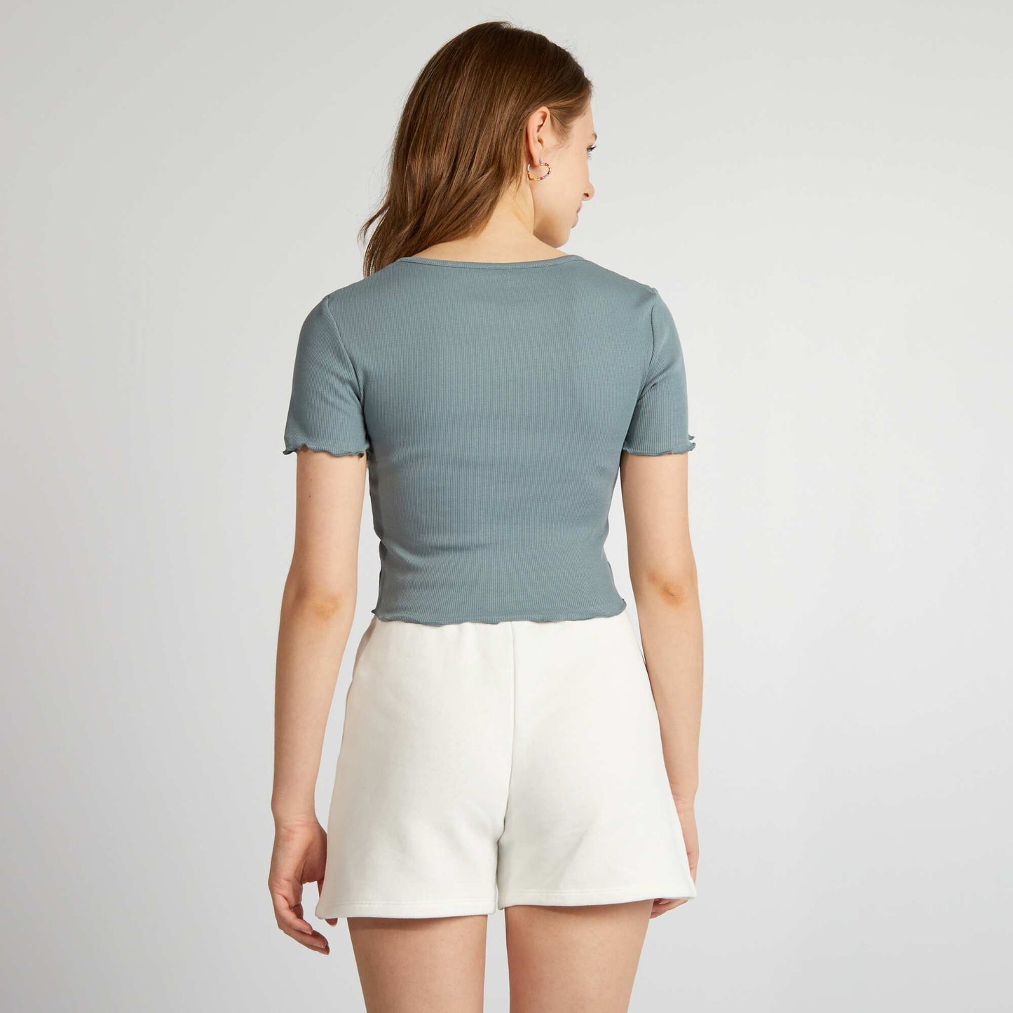 Crop-top   bords ondul s BLEU