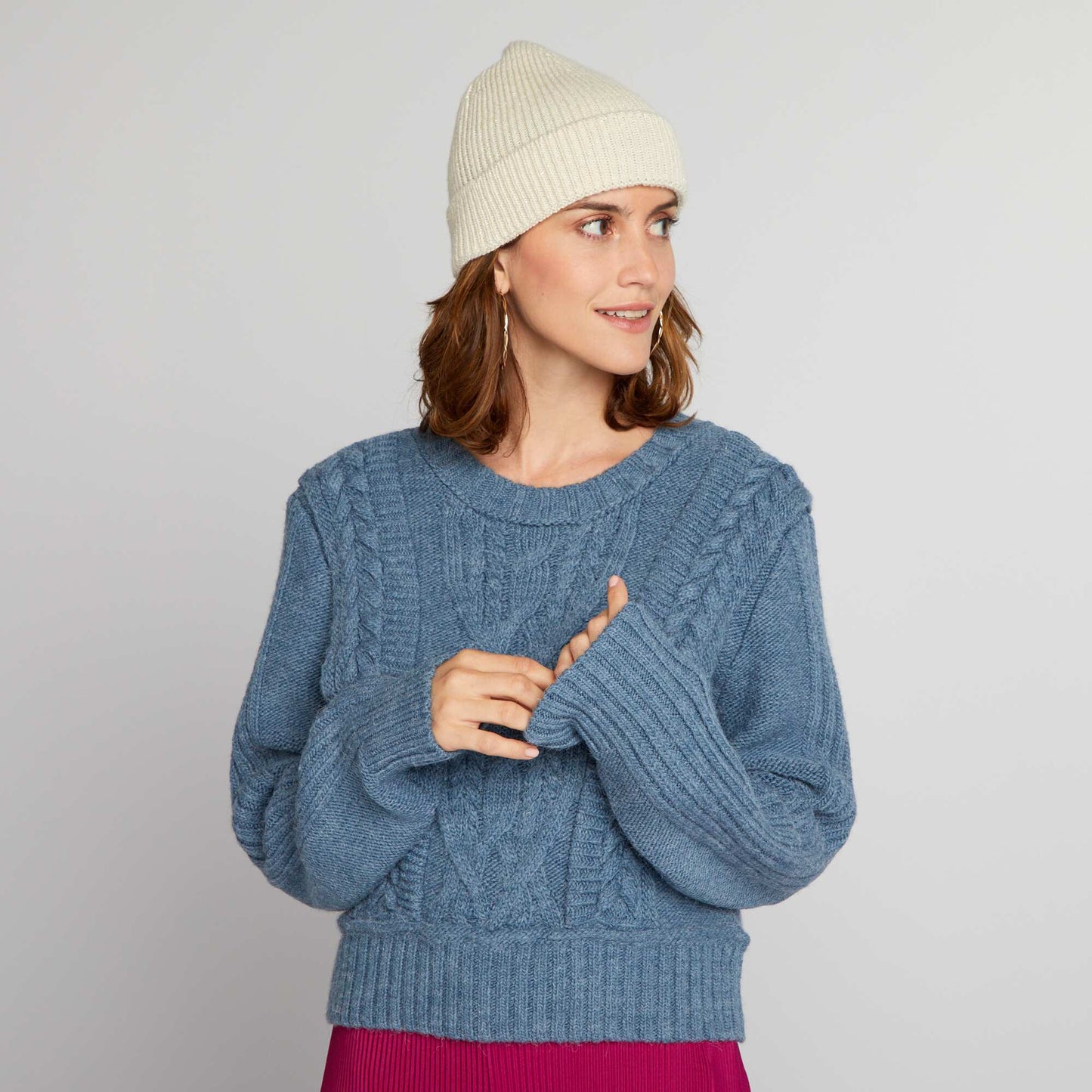 Pull court en maille Bleu