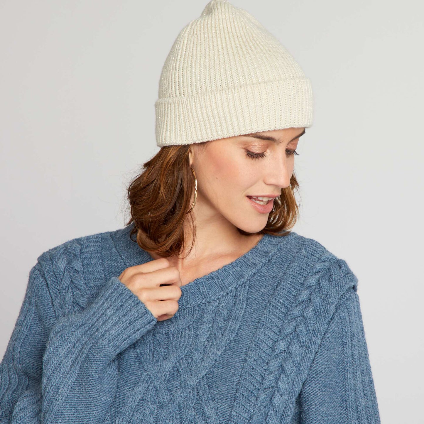 Pull court en maille Bleu