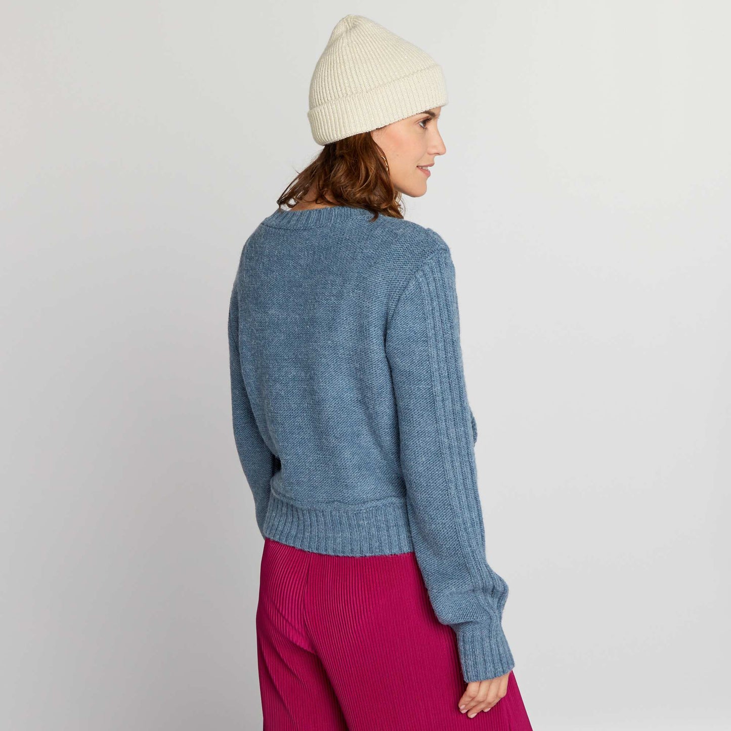 Pull court en maille Bleu