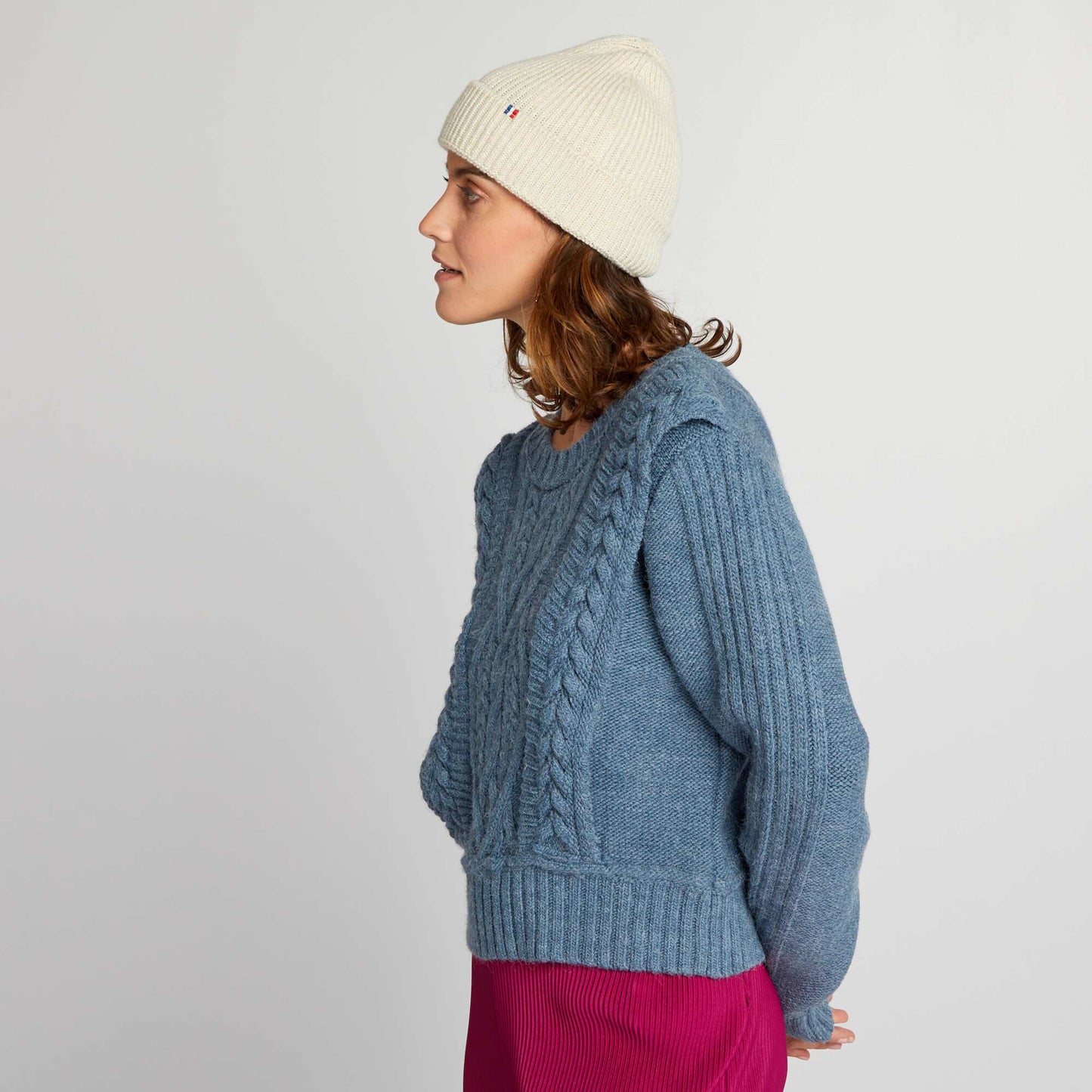 Pull court en maille Bleu