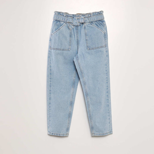 Jean mom taille ceintur e Bleu