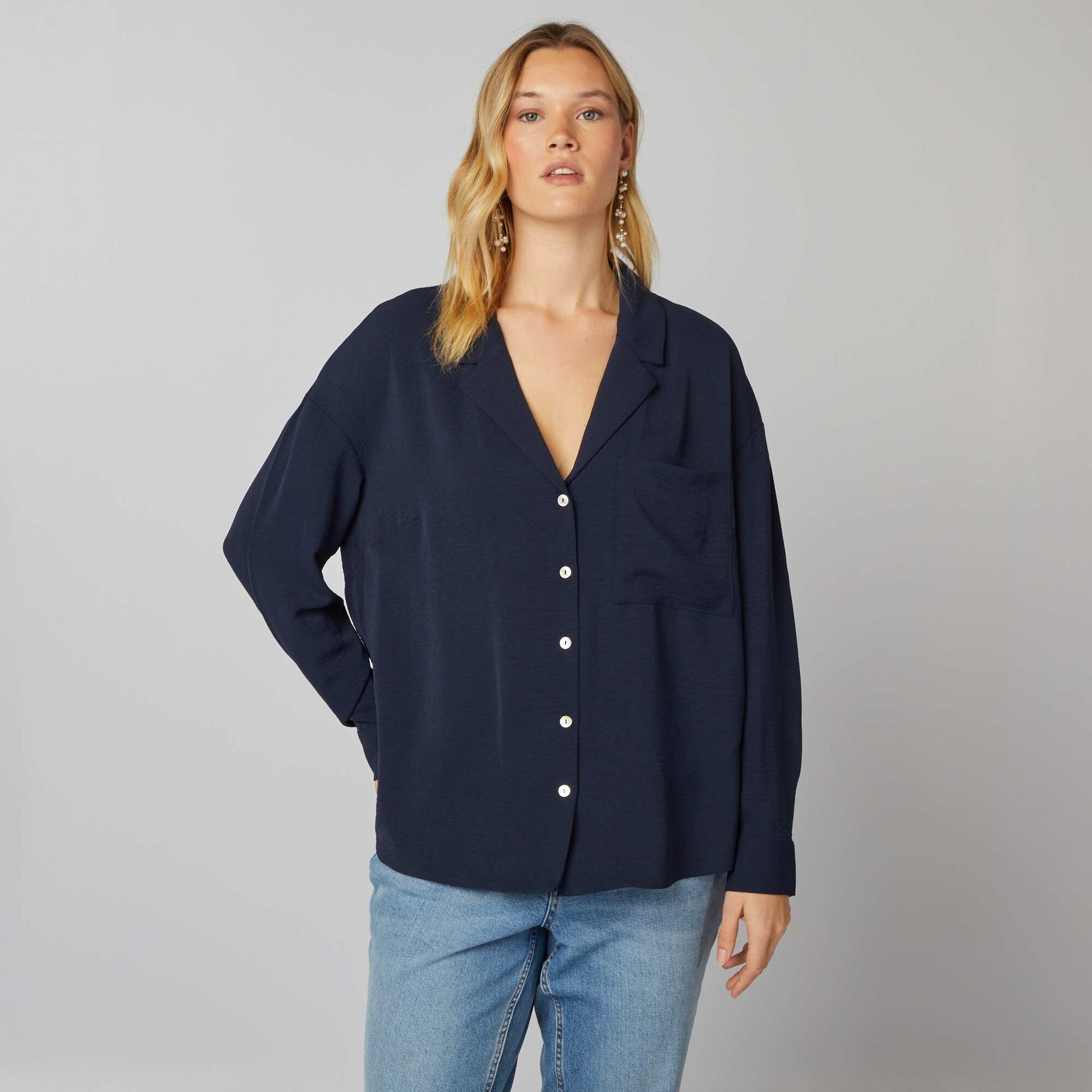 Chemisier fluide col tailleur Bleu