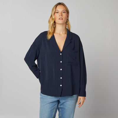 Chemisier fluide col tailleur Bleu