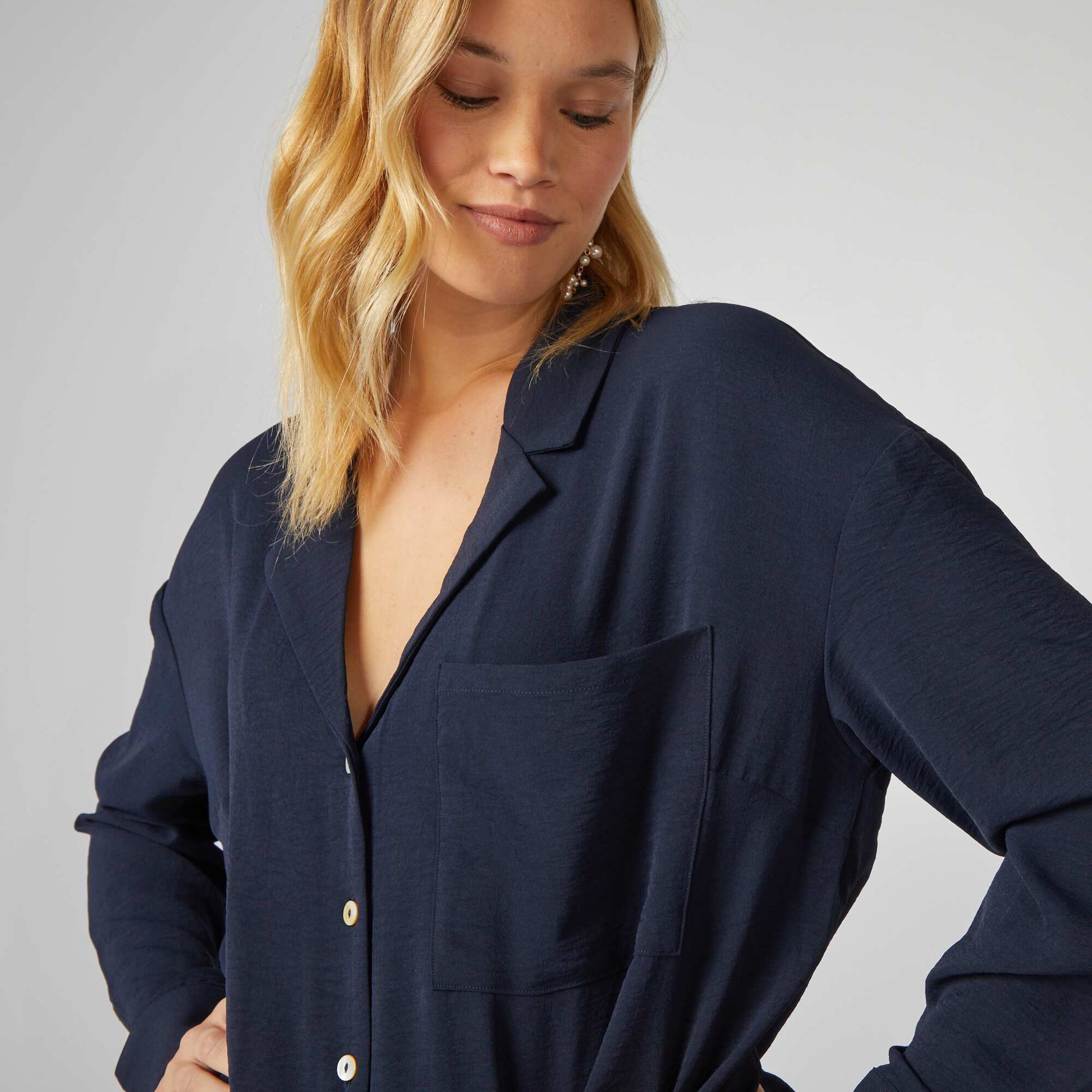 Chemisier fluide col tailleur Bleu