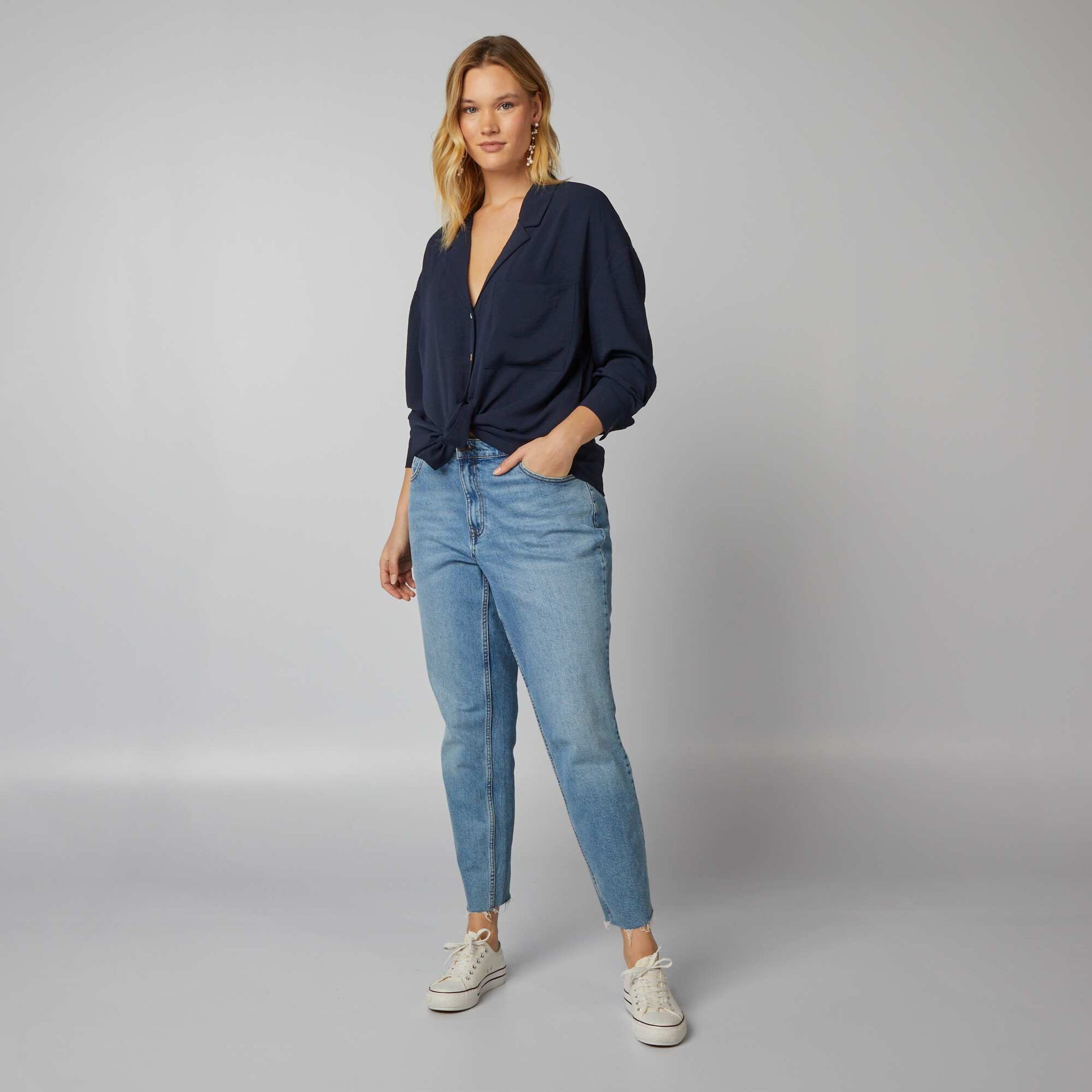 Chemisier fluide col tailleur Bleu