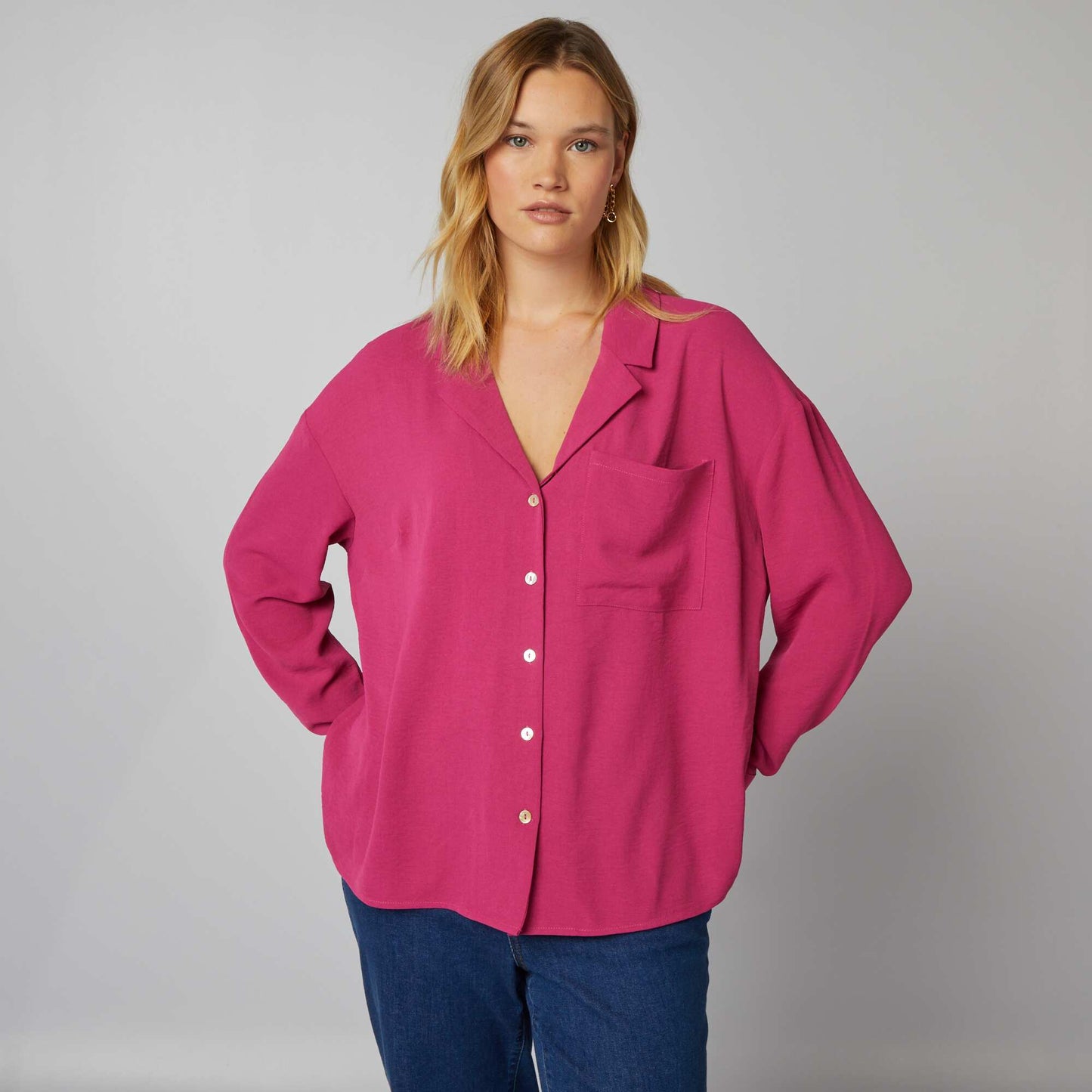 Chemisier fluide   col tailleur Rose