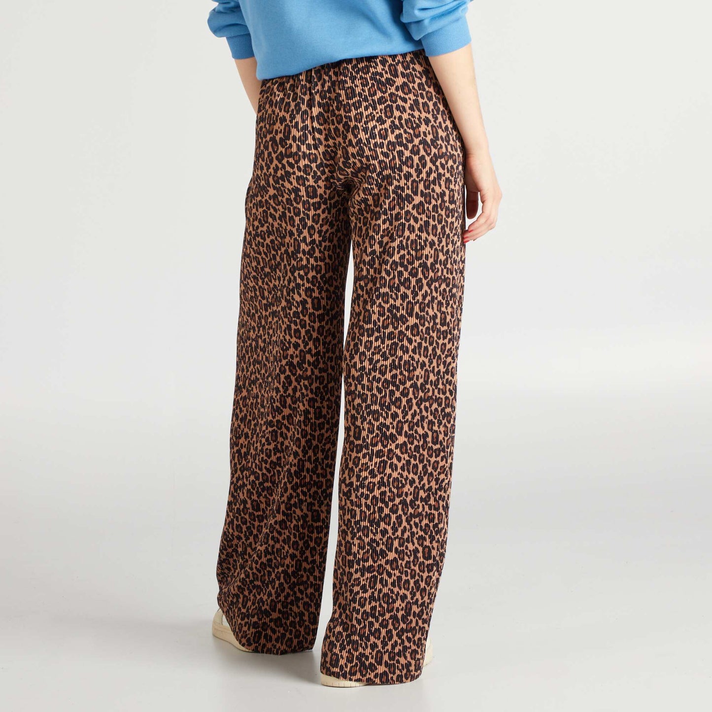 Pantalon wide leg en maille pliss e Marron