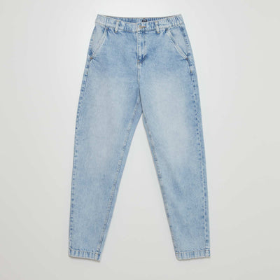 Jean large avec taille lastiqu e Bleu Jean