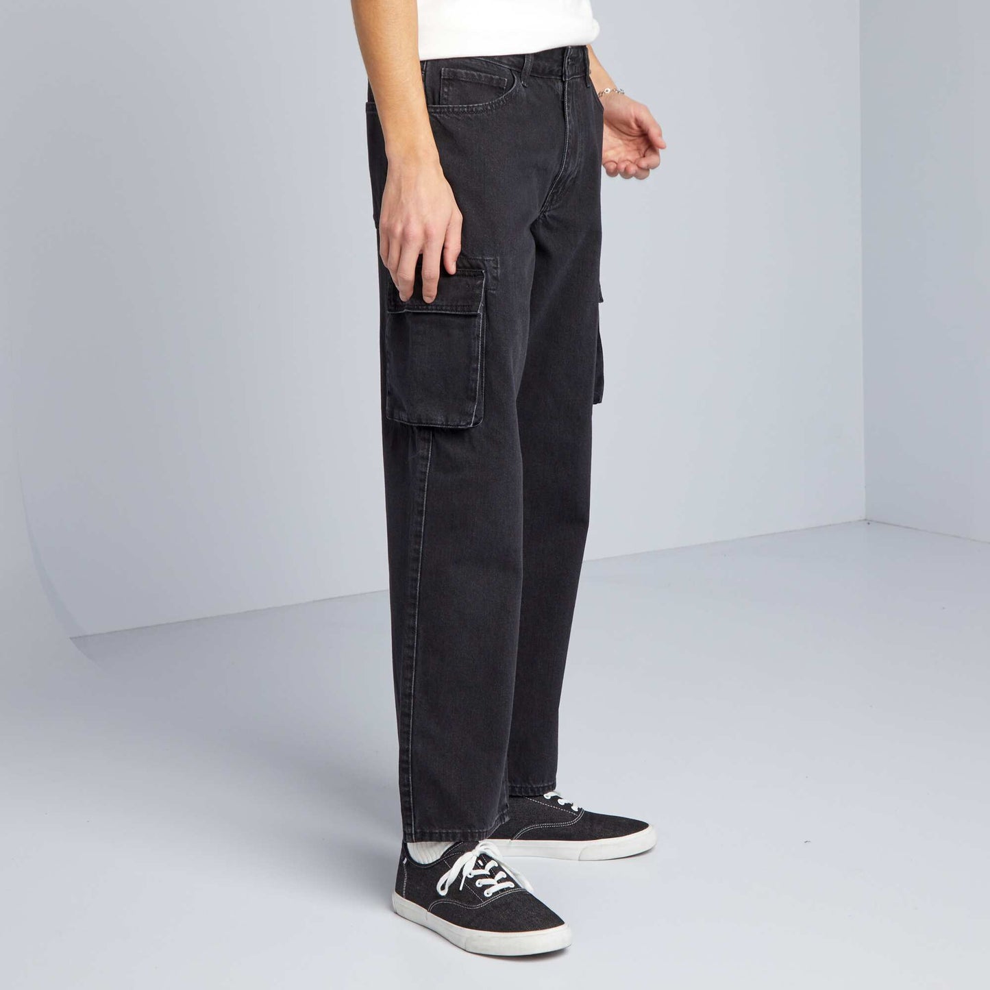 Pantalon denim wide leg à poches Gris anthracite