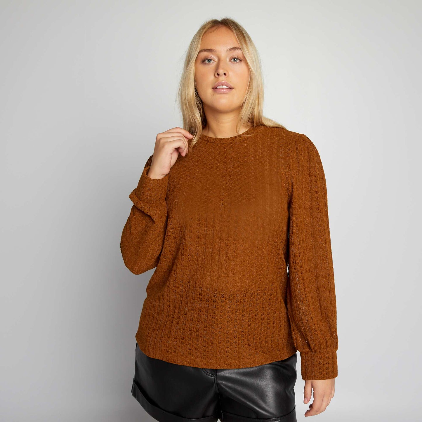 Blouse fluide manches bouffantes Marron