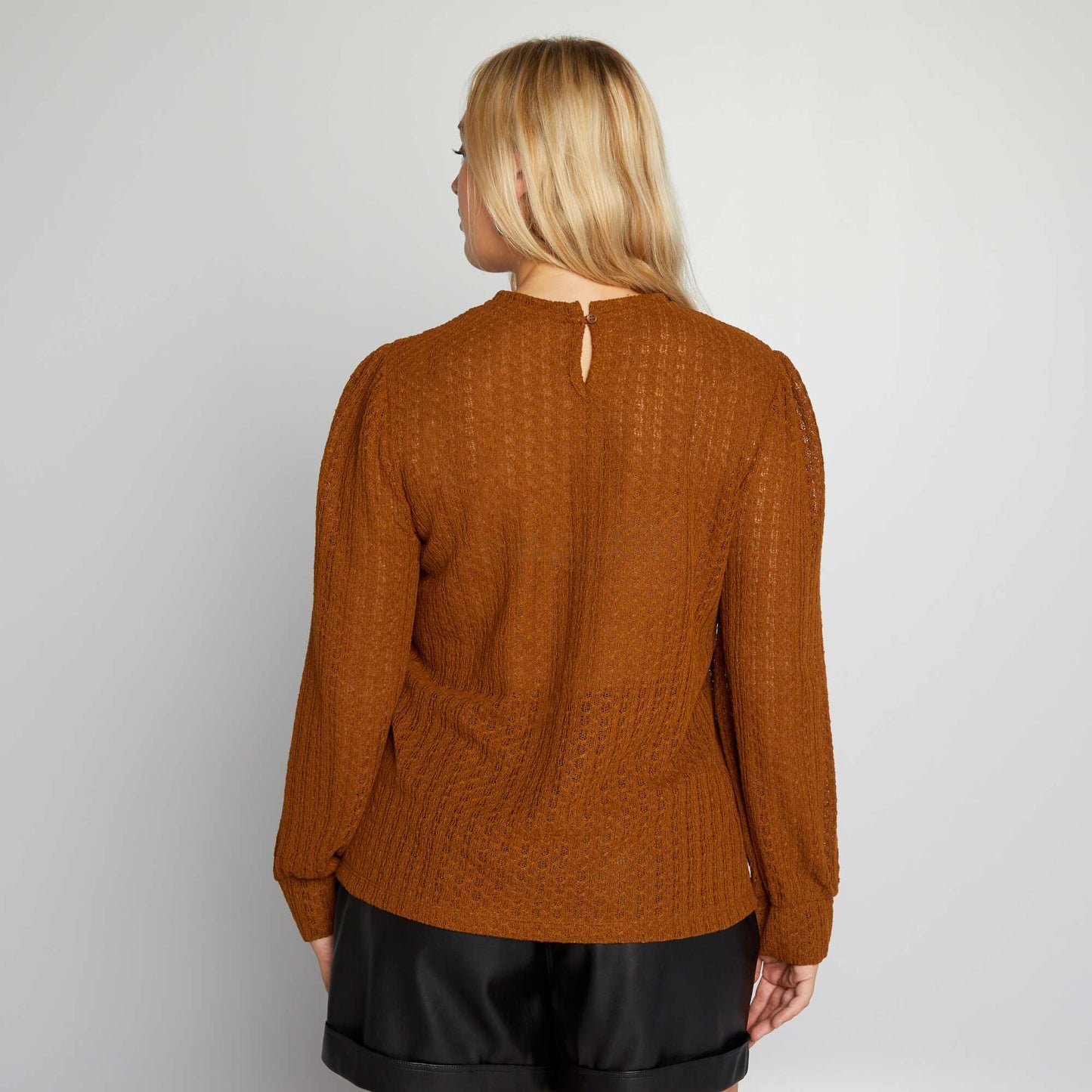 Blouse fluide manches bouffantes Marron