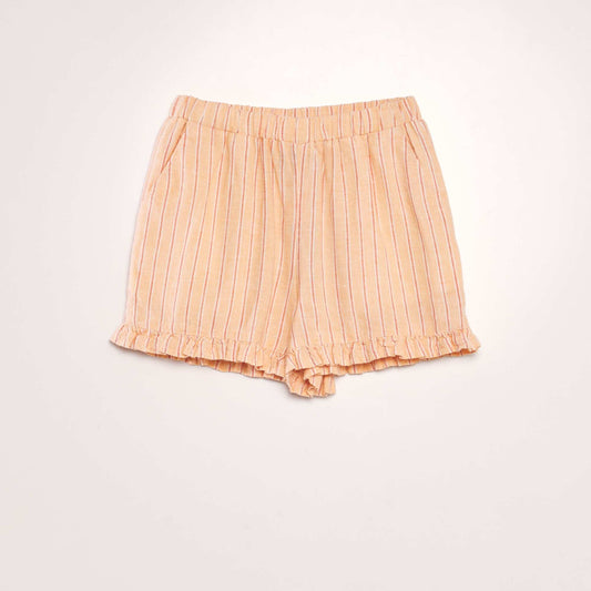 Short en lin bords volant s Corail