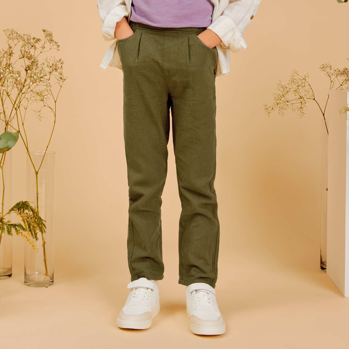 Pantalon chino en lin Vert