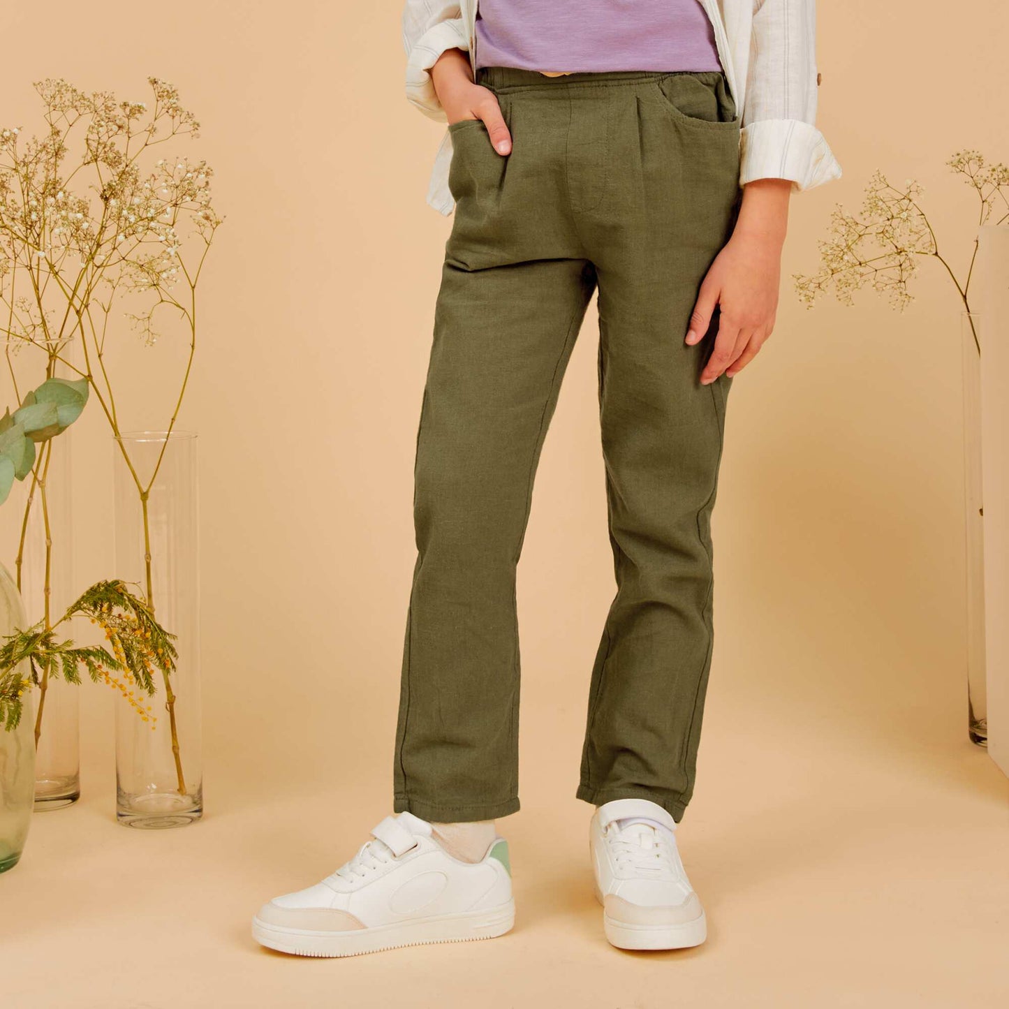 Pantalon chino en lin Vert