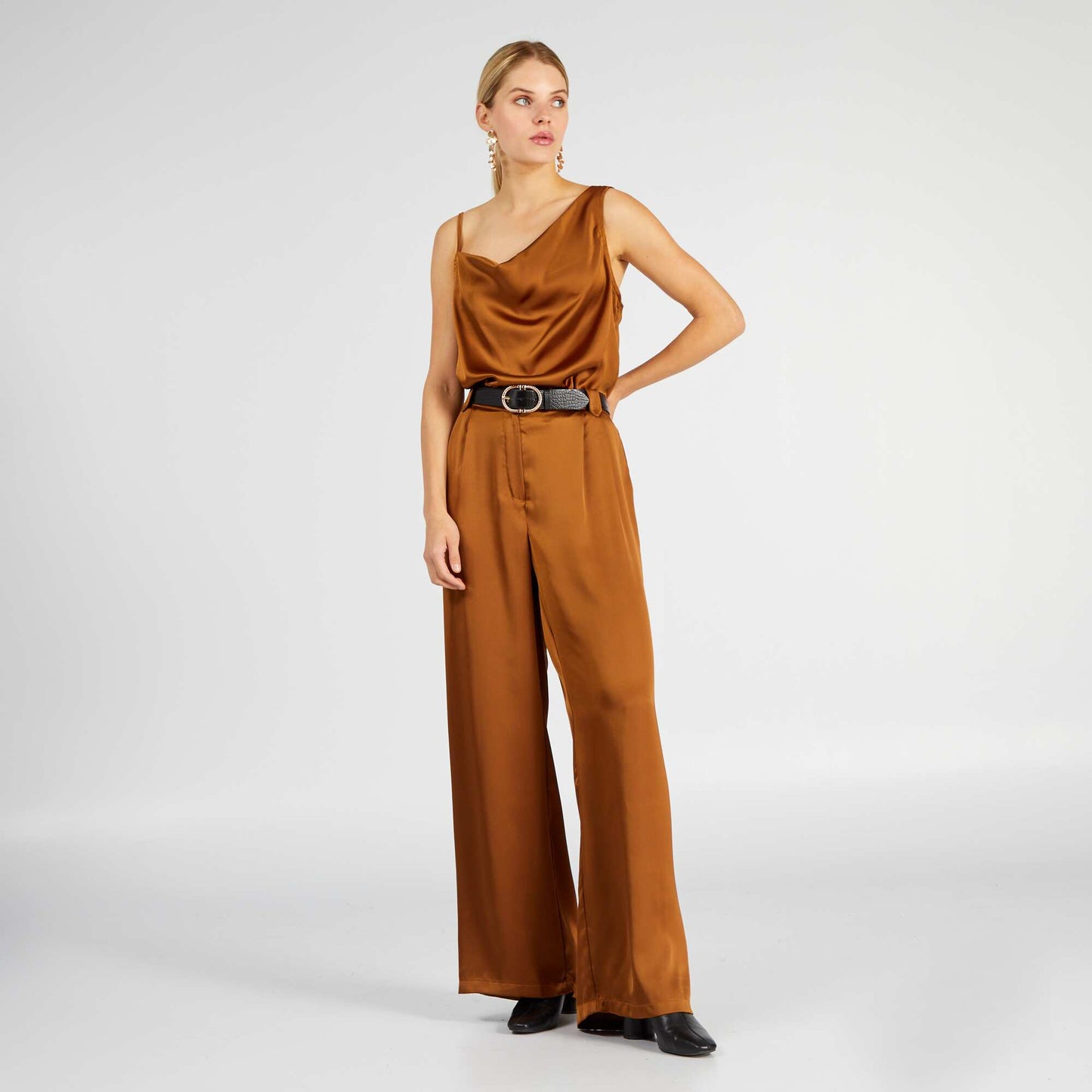 Pantalon fluide satin Marron