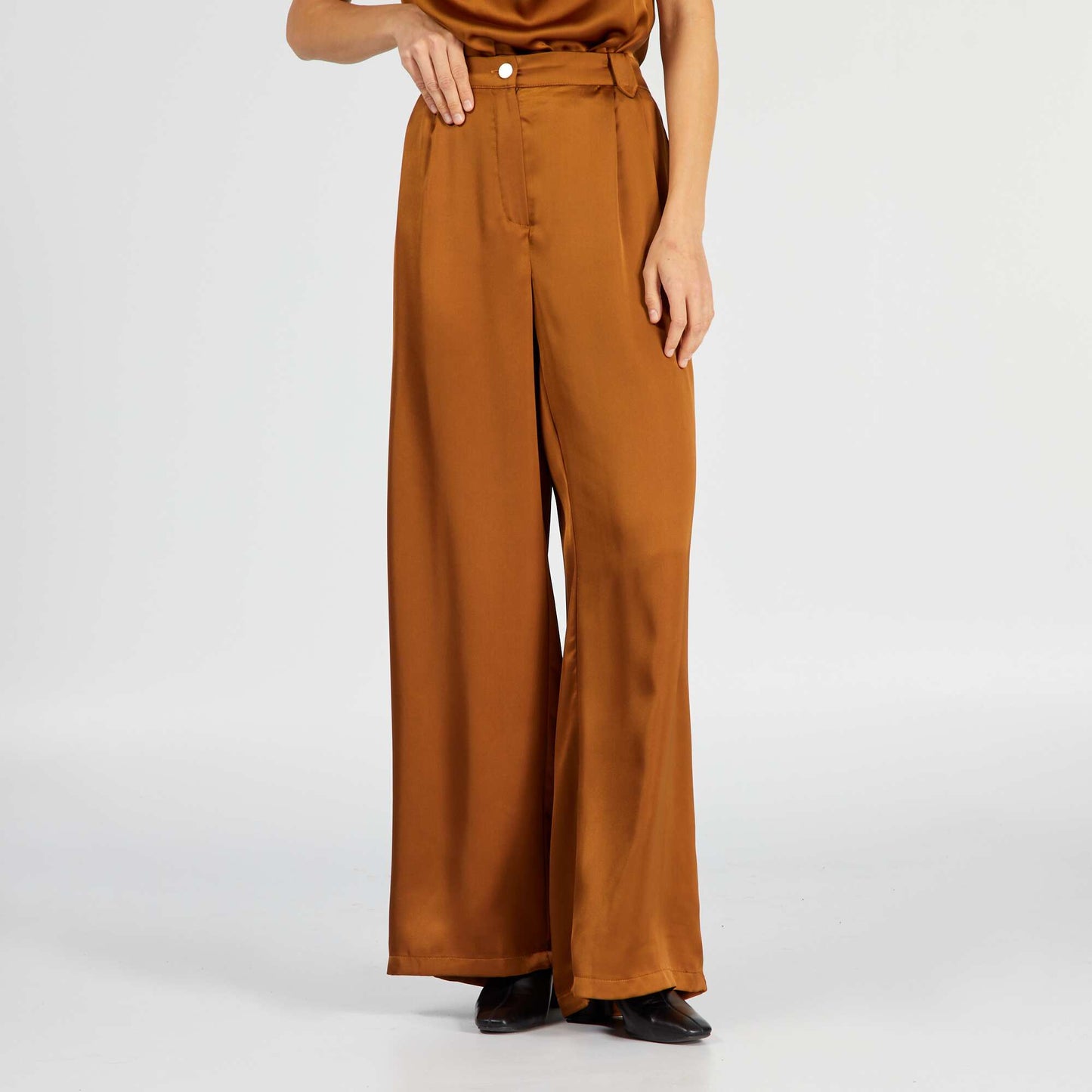 Pantalon fluide satin Marron