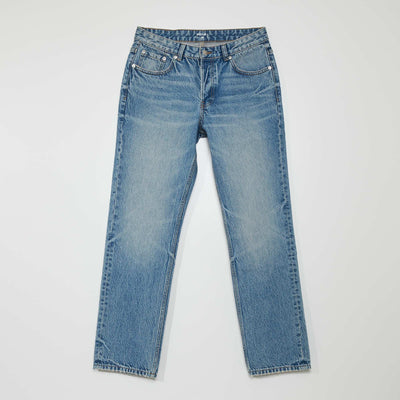 Jean droit 5 poches avec d lavage sur les cuisses Bleu