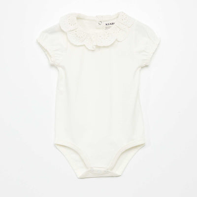 Body col en broderies Blanc