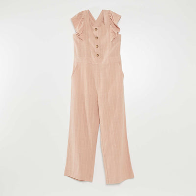 Salopette pantalon carreaux en lin Vieux rose