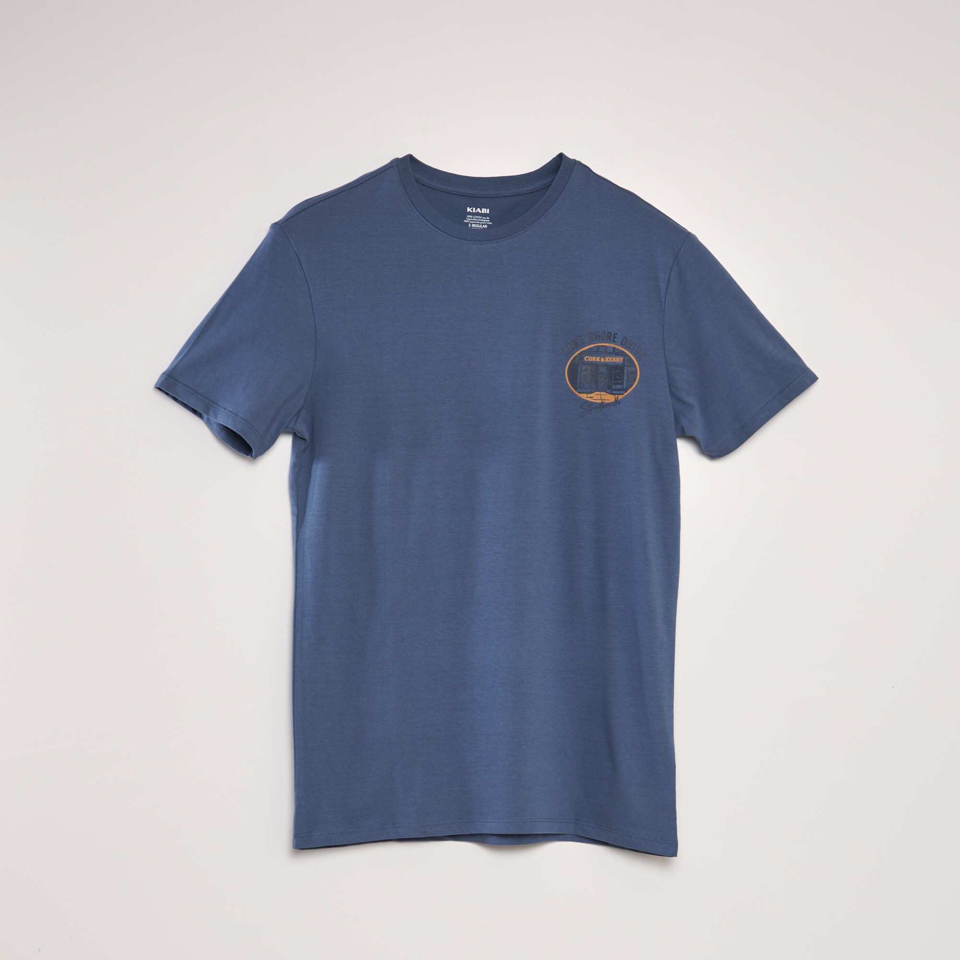 T-shirt imprim col rond Bleu