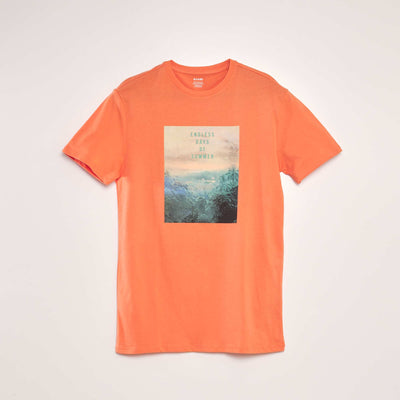 T-shirt imprim col rond Orange