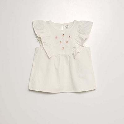 Blouse volant e avec broderies 'fruits' BEIGE