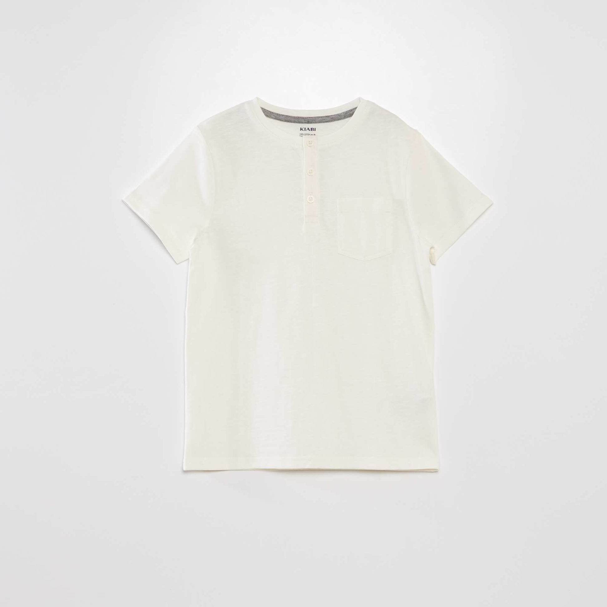 T-shirt en jersey col boutonn Beige