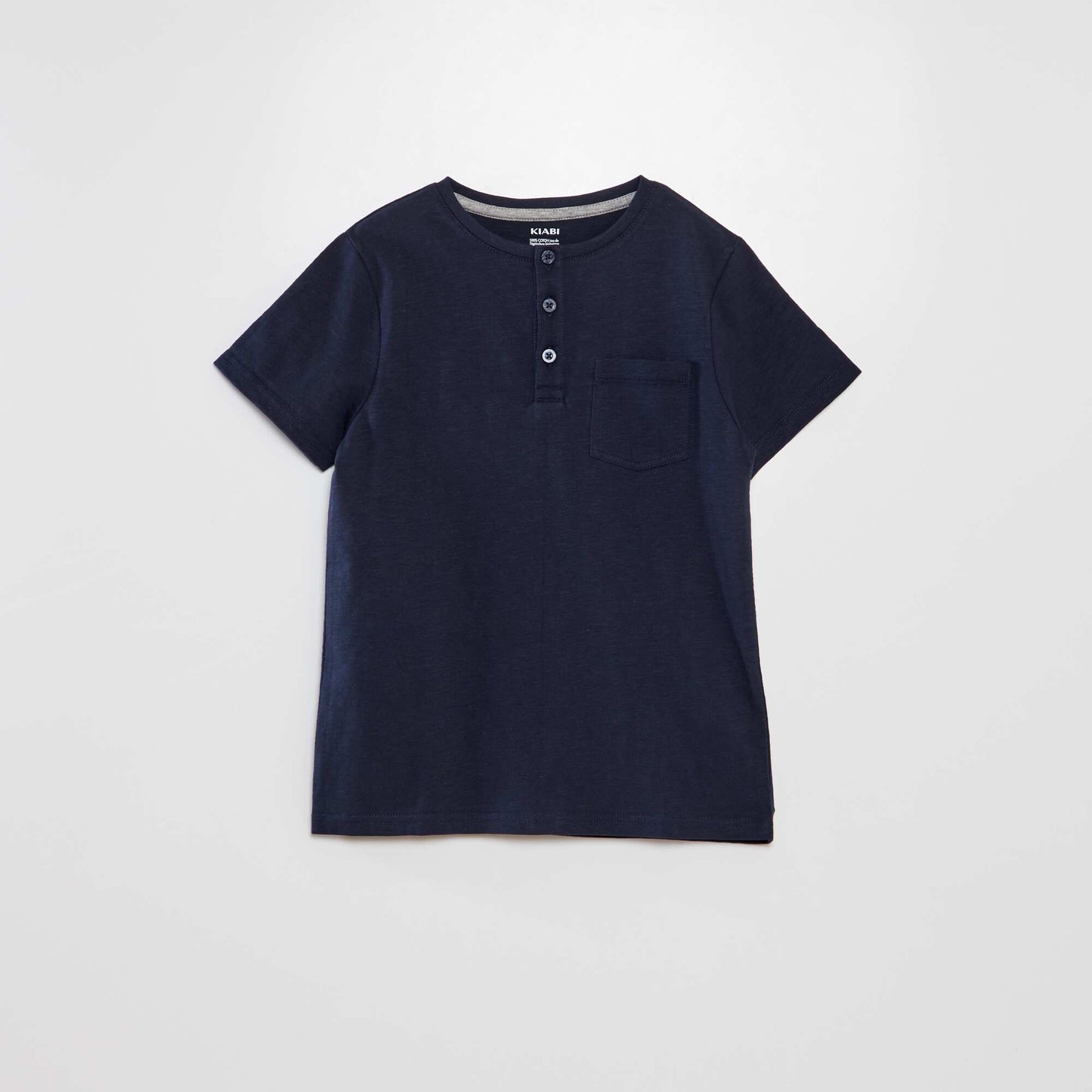 T-shirt en jersey col boutonn Bleu marine