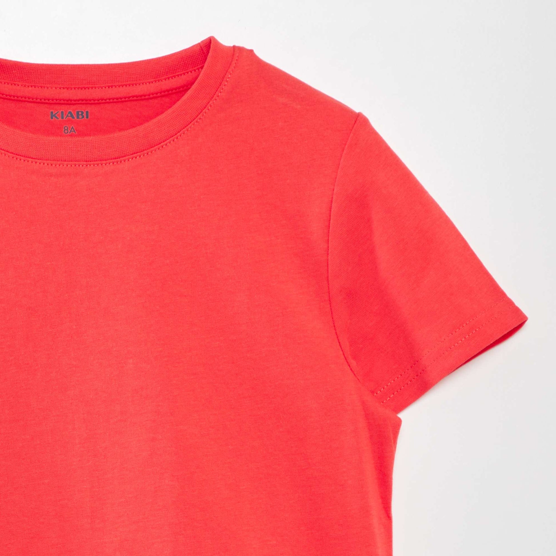 T-shirt uni col rond Rouge