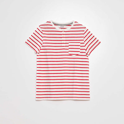 T-shirt col tunisien avec rayures Rouge