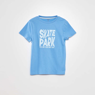 T-shirt col rond en coton Bleu