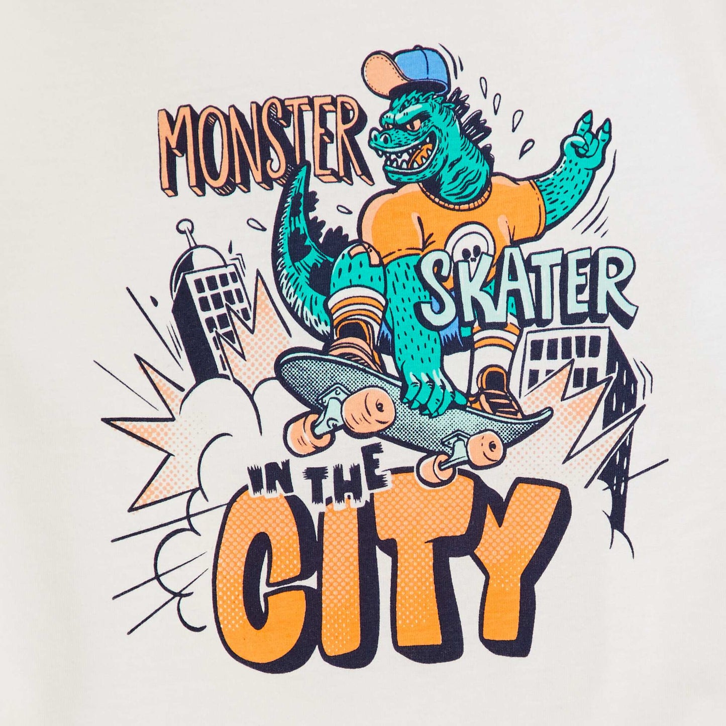 T-shirt col rond et manches courtes Blanc 'monster skate'